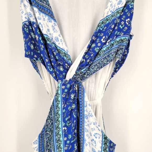 SAGE THE LABEL Yemya Floral Cutout Twist Front Midi Dress Blue - Picture 4 of 16